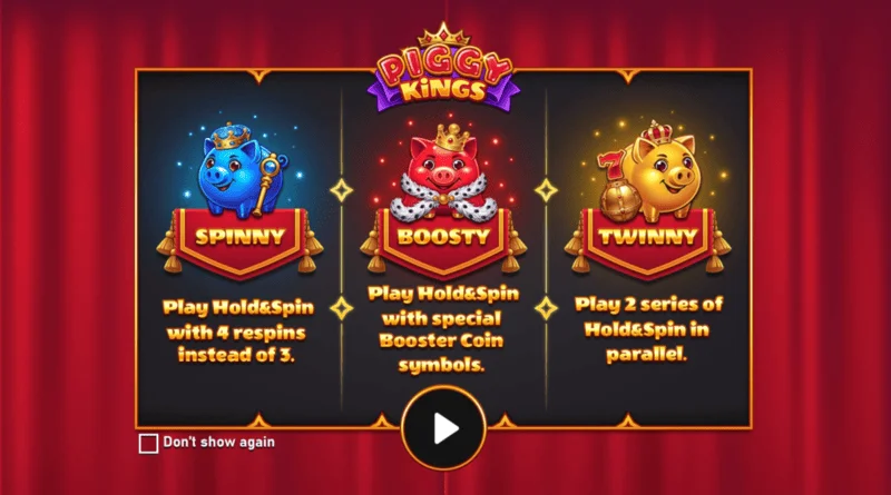 Piggy Kings – hovedskærm med tre grise og ruller
