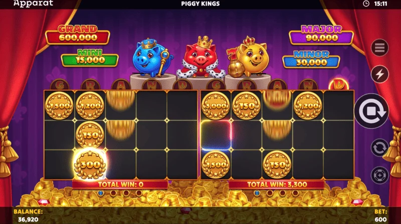 Piggy Kings – indstillingsmenu og indsatsinterval