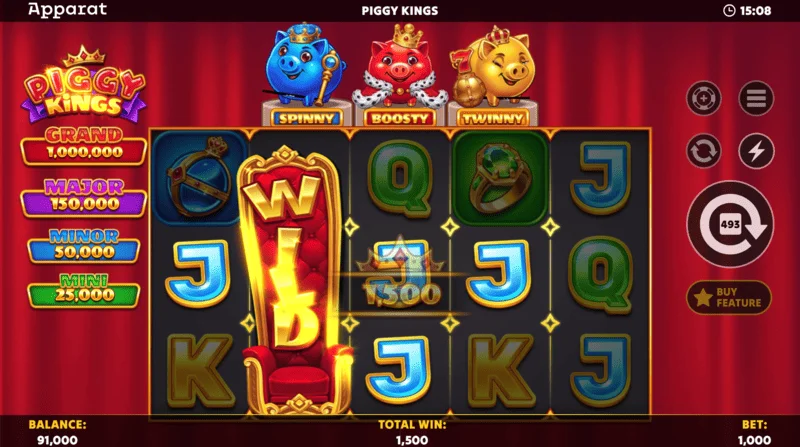 Piggy Kings – Booster Coins i tre farver på feltet